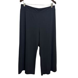 Cato Wide Leg Cropped Pants Women size 14/16W Black Stretch Pull On Slinky Knit